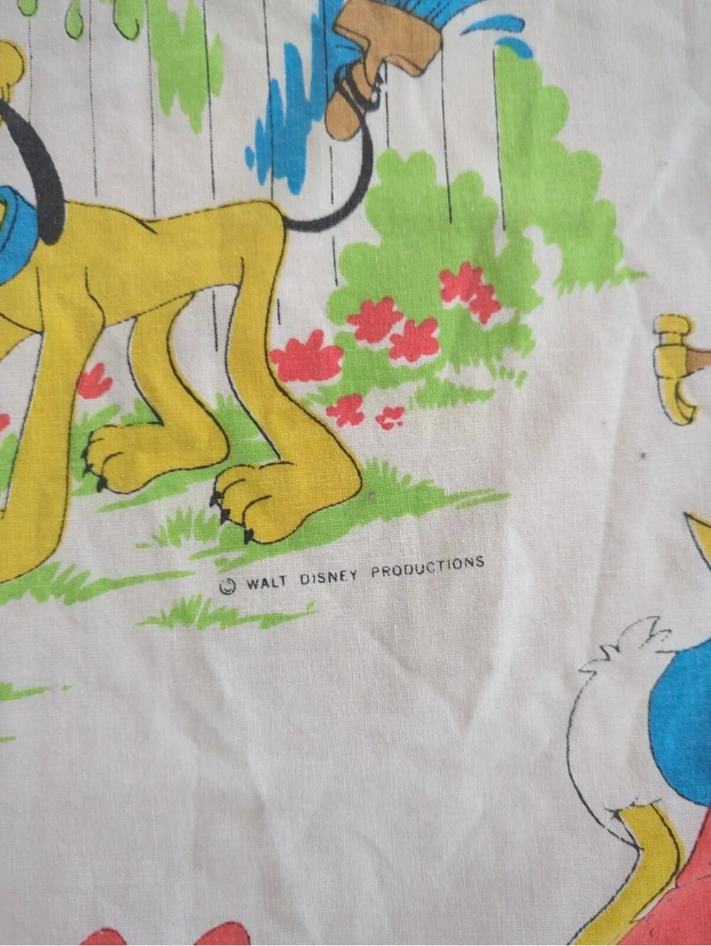 Vintage DISNEY MICKEY & Friends Chores FULL Cottom Flat Sheet Fabric 64x90
